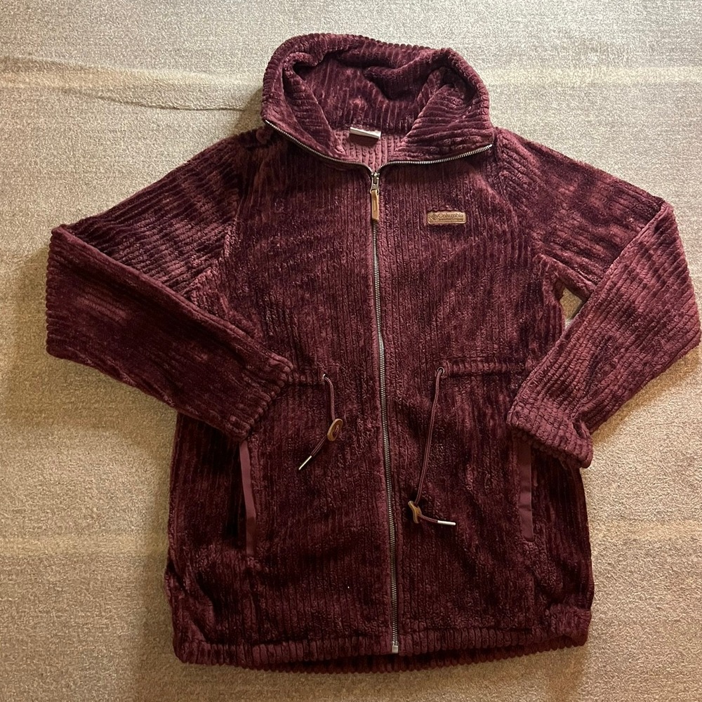 Columbia Womens Burgundy Ribbed Corduroy Fleece Full Zip Jacket Size M Gorpcore
